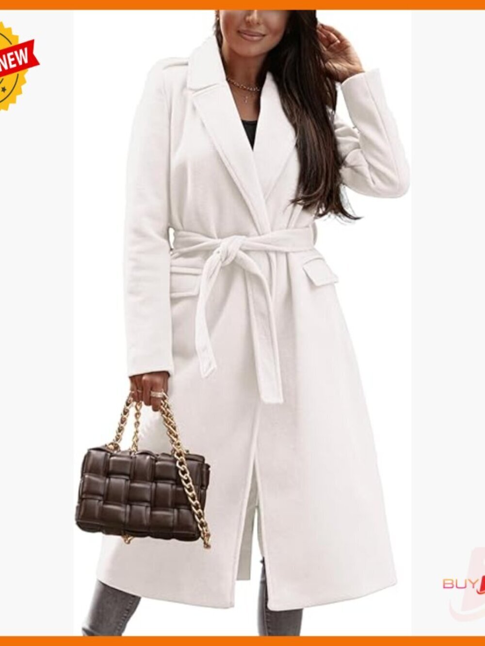 Long Wool Pea Coat with Removable Belt, Knee Length Trench Style